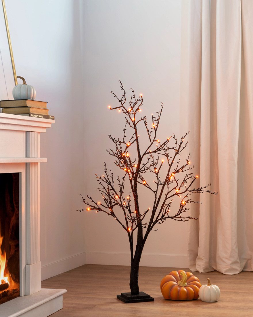 Lit Halloween Glitter Twig Trees